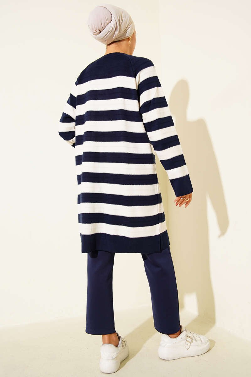 Desenli Düğme Detaylı Triko Hırka Lacivert