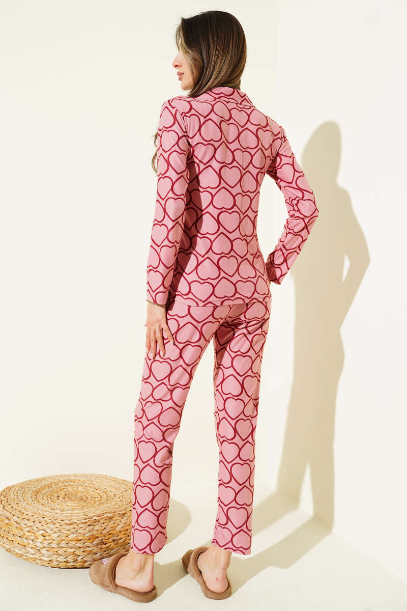 Desenli Düğmeli Süet Pijama Takımı