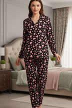 Desenli Düğmeli Süet Pijama Takımı