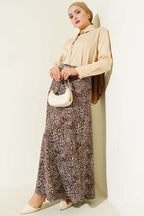 Desenli Fermuarlı Saten Etek