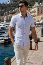 Desenli Kısa Kol Slim Fit Erkek Gömlek