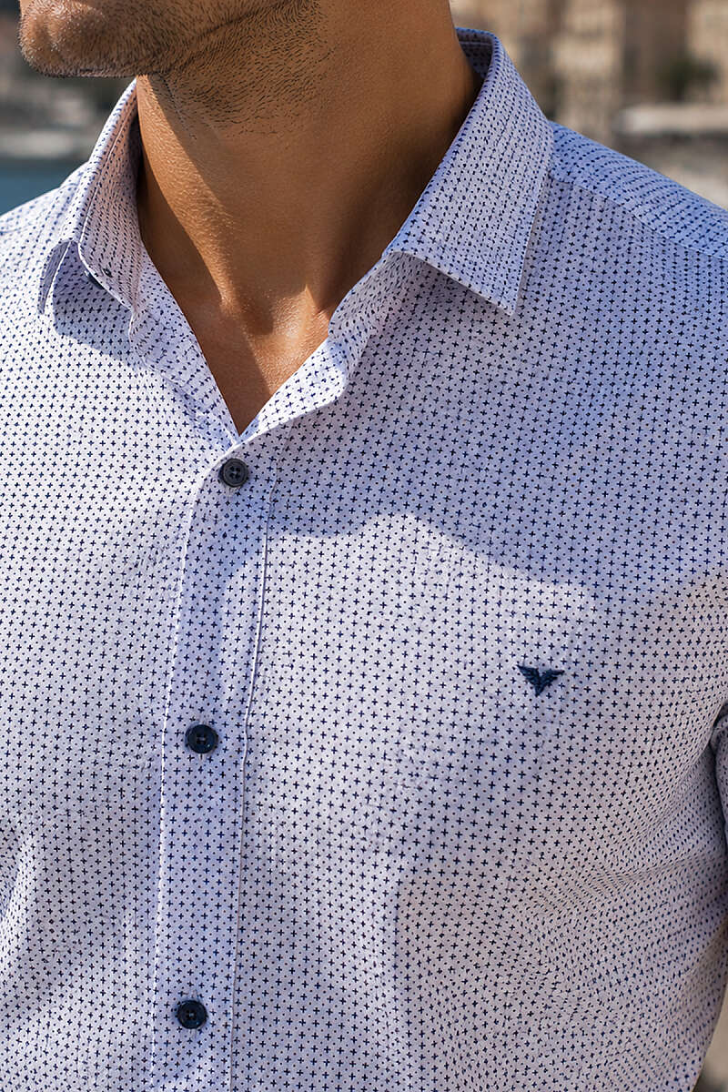 Desenli Kısa Kol Slim Fit Erkek Gömlek