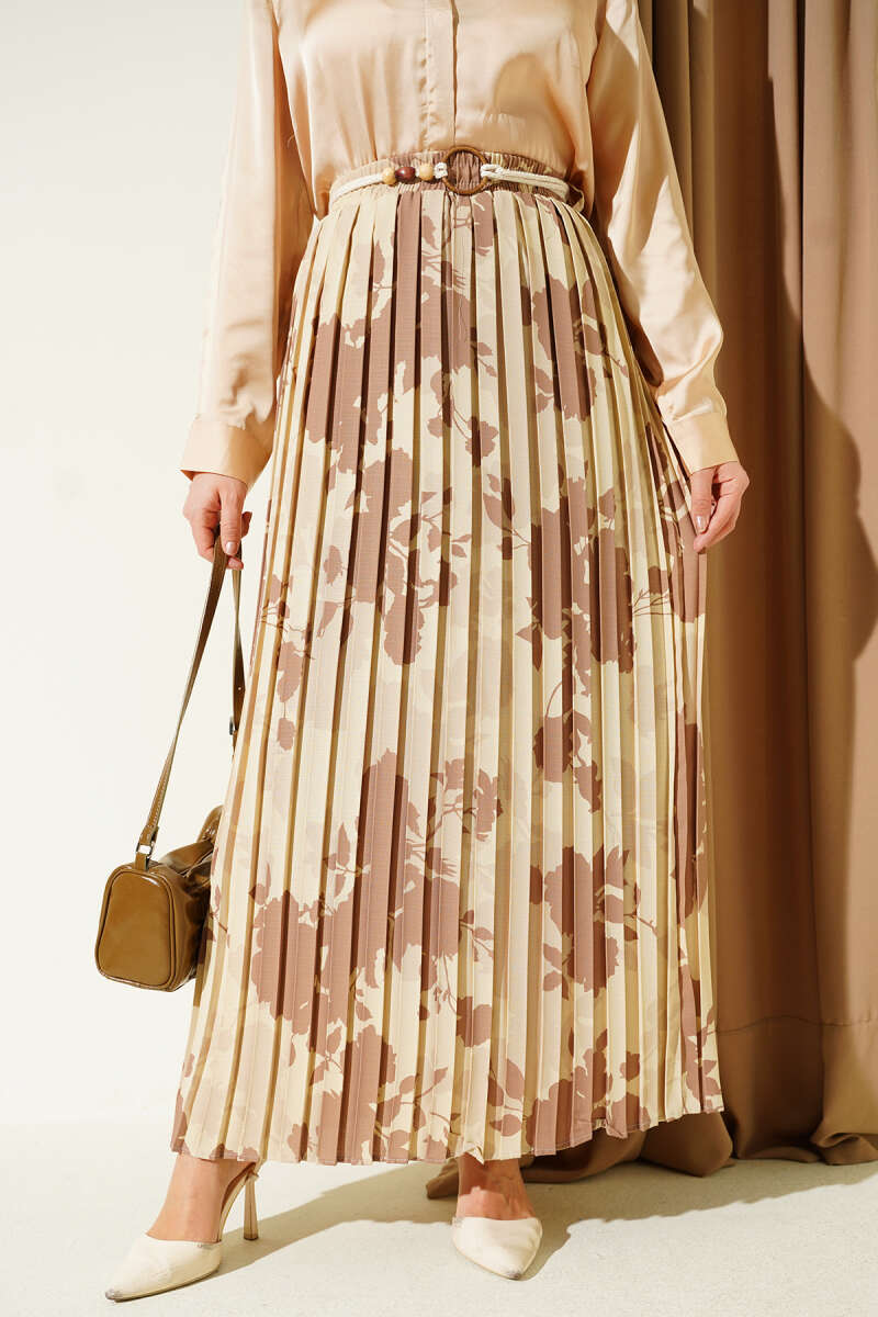 Desenli Pileli Beli Lastikli Etek Главное изображение товара