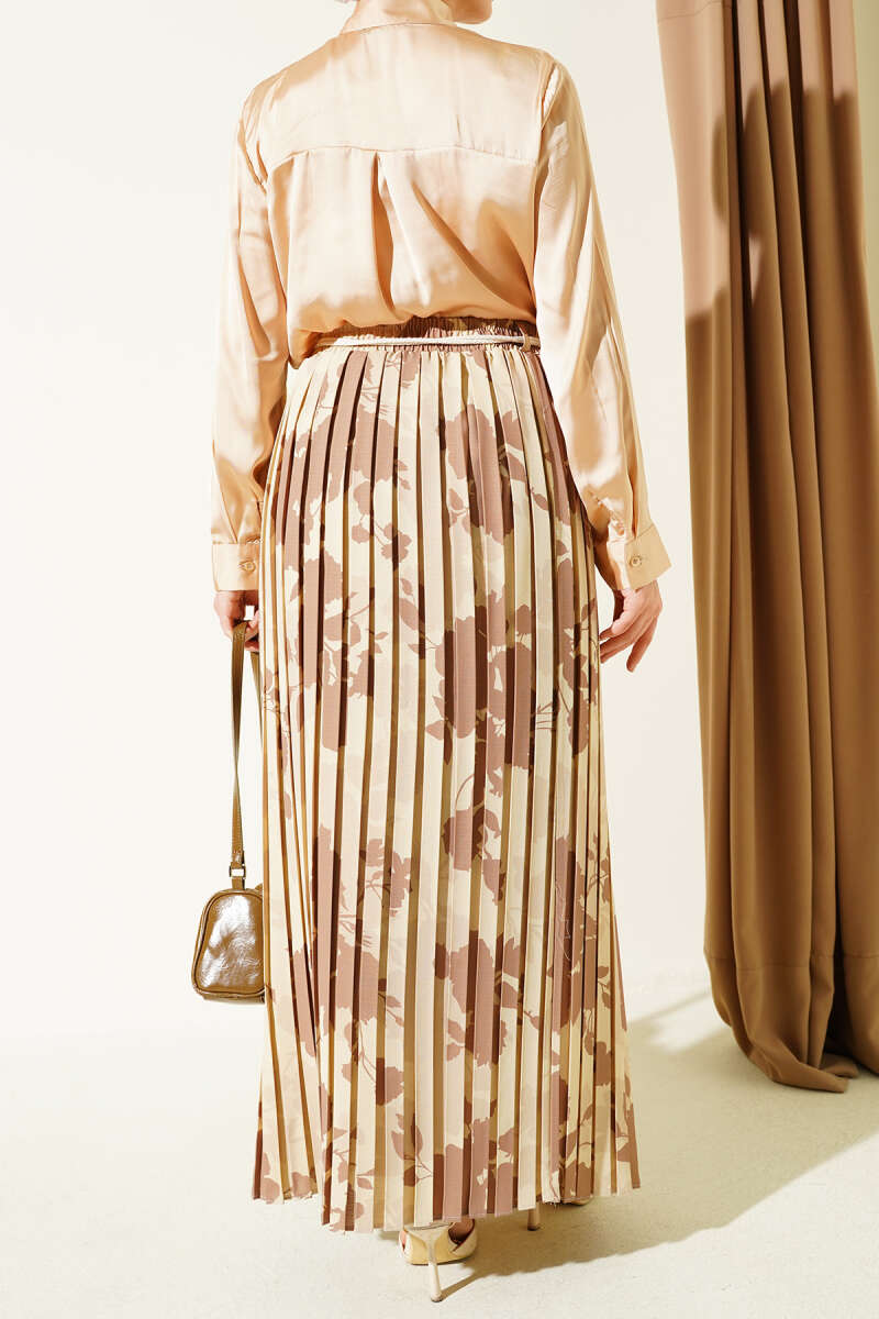 Desenli Pileli Beli Lastikli Etek