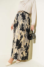 Desenli Pileli Beli Lastikli Etek