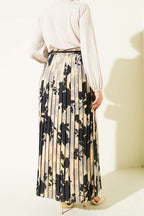 Desenli Pileli Beli Lastikli Etek