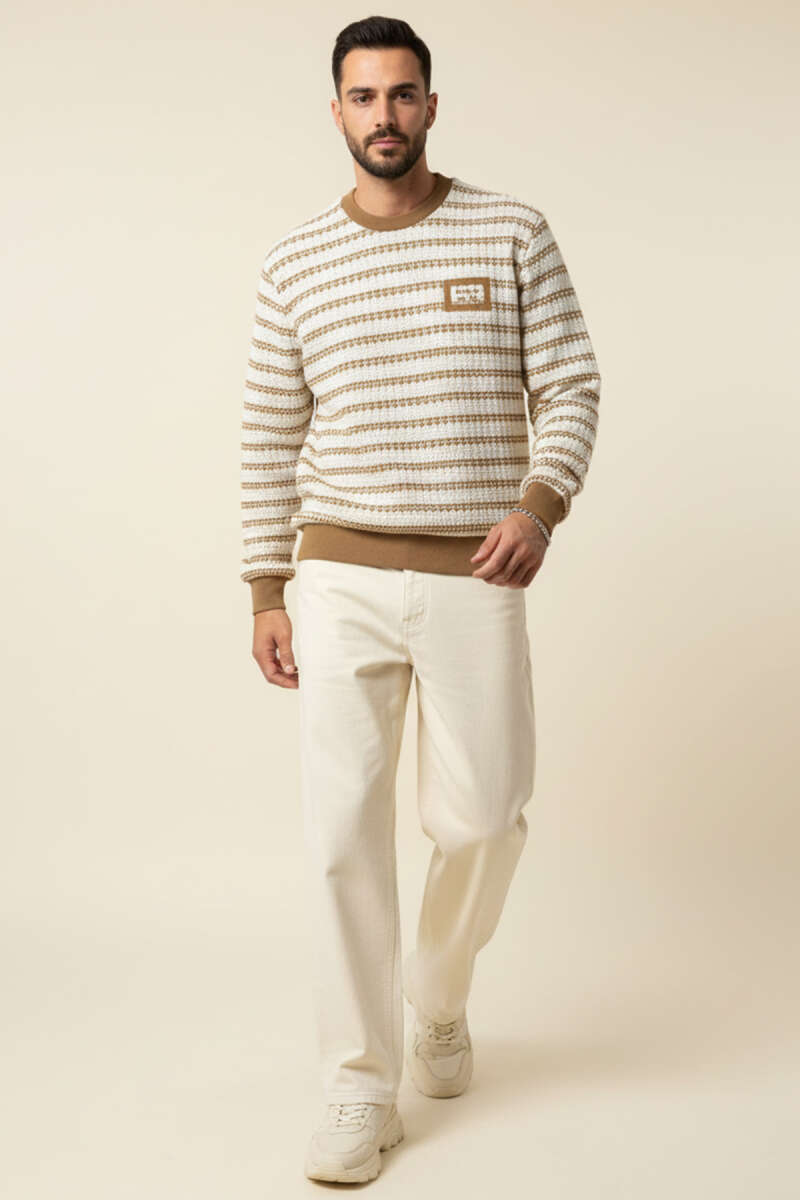Desenli Polo Yaka Örme Erkek Sweatshirt