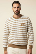 Desenli Polo Yaka Örme Erkek Sweatshirt