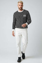Desenli Polo Yaka Örme Erkek Sweatshirt