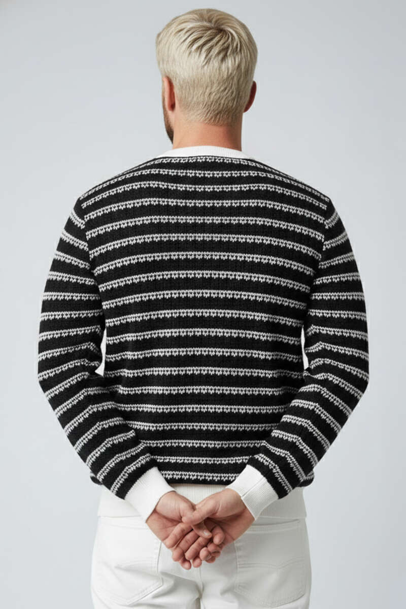 Desenli Polo Yaka Örme Erkek Sweatshirt