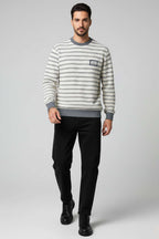 Desenli Polo Yaka Örme Erkek Sweatshirt