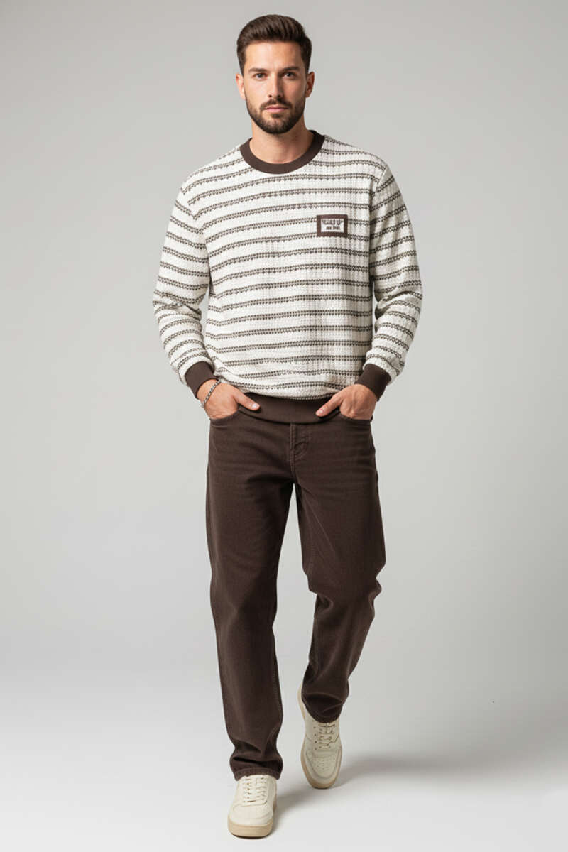 Desenli Polo Yaka Örme Erkek Sweatshirt