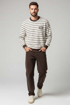 Desenli Polo Yaka Örme Erkek Sweatshirt