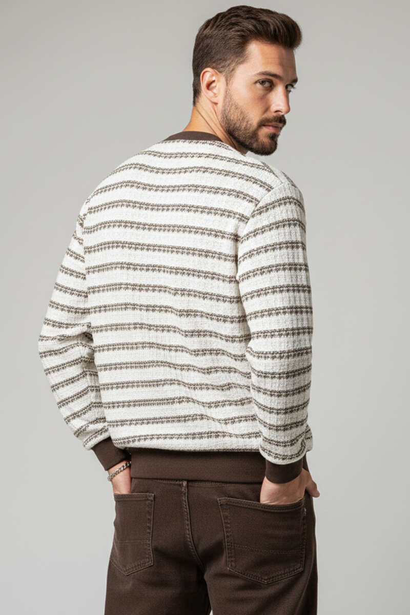 Desenli Polo Yaka Örme Erkek Sweatshirt