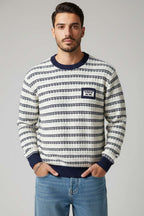 Desenli Polo Yaka Örme Erkek Sweatshirt