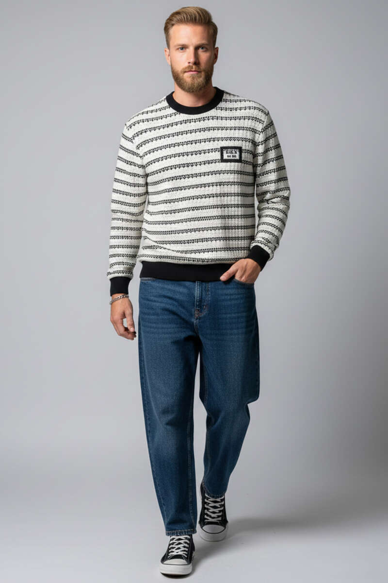 Desenli Polo Yaka Örme Erkek Sweatshirt