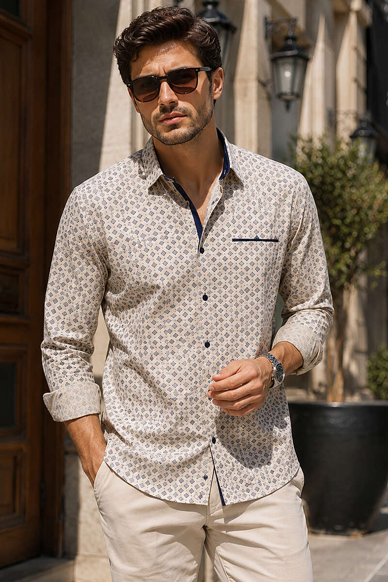 Desenli Slim Fit Uzun Kol Erkek Gömlek