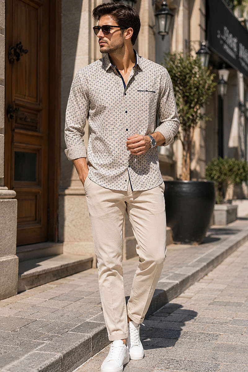 Desenli Slim Fit Uzun Kol Erkek Gömlek