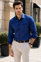 Desenli Slim Fit Uzun Kol Erkek Gömlek Lacivert