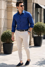 Desenli Slim Fit Uzun Kol Erkek Gömlek Lacivert