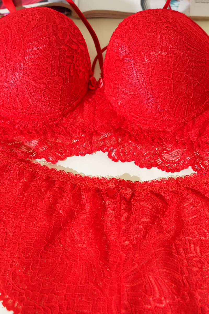 Destekli Çapraz İpli Bralet Sütyen Takım Kırmızı