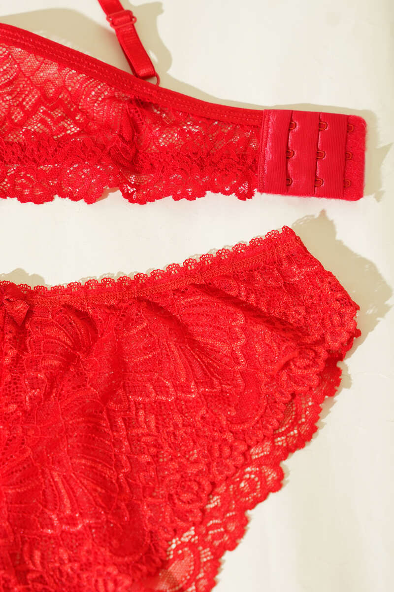 Destekli Çapraz İpli Bralet Sütyen Takım Kırmızı