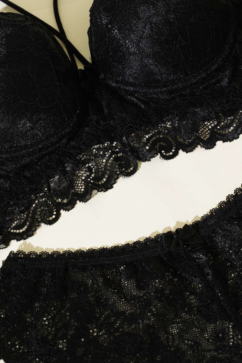 Destekli Çapraz İpli Bralet Sütyen Takım Siyah