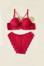 Destekli Çapraz İpli Bralet Sütyen Takım Vişne