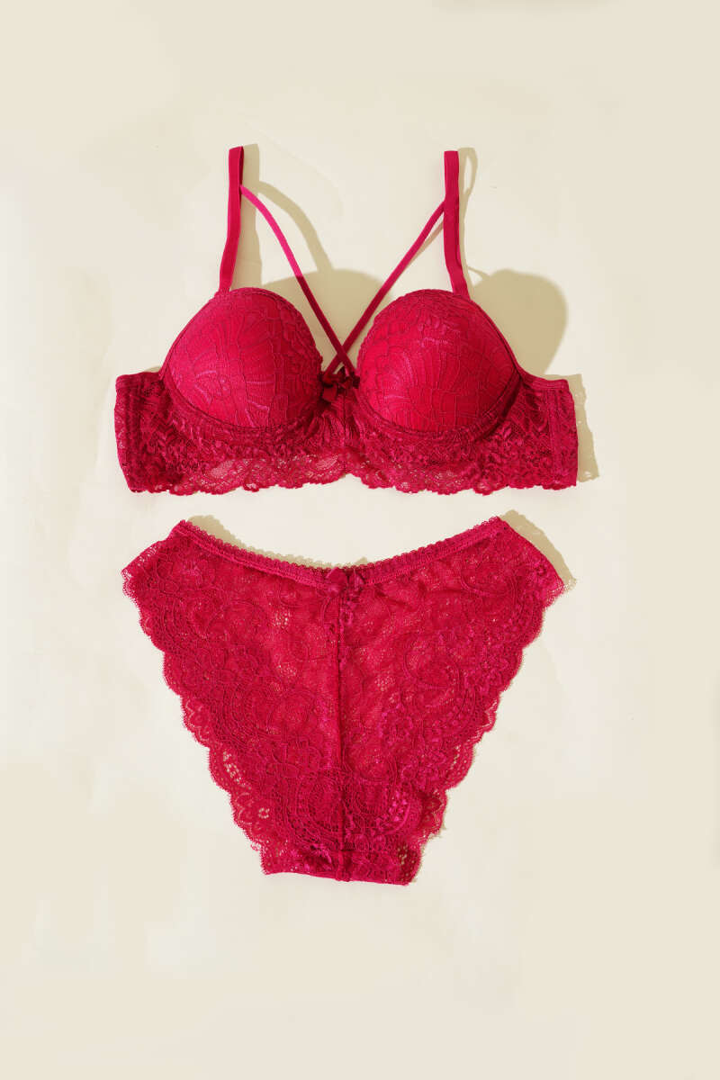 Destekli Çapraz İpli Bralet Sütyen Takım Vişne