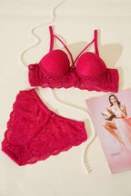 Destekli Çapraz İpli Bralet Sütyen Takım Vişne