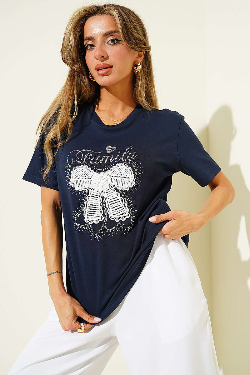 Kurdele Güpürlü T-shirt Lacivert