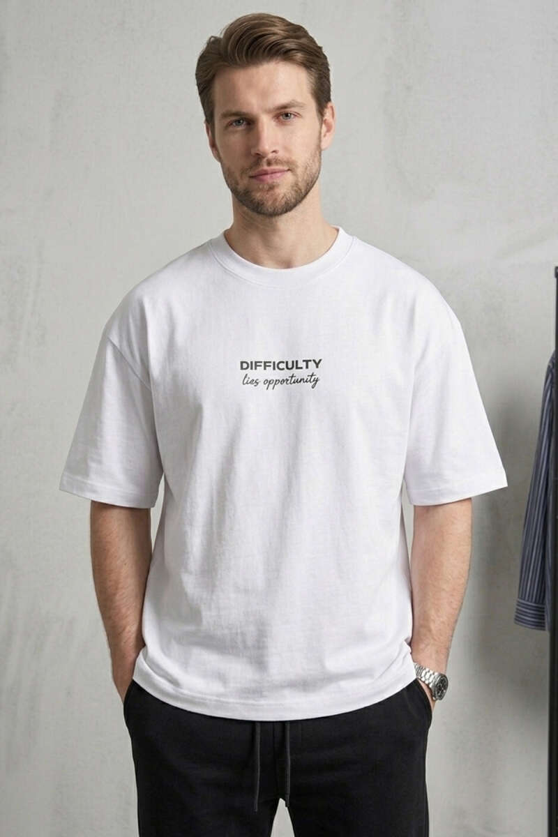 Difficulty Ön Ve Arka Baskılı Oversize Erkek T-shirt