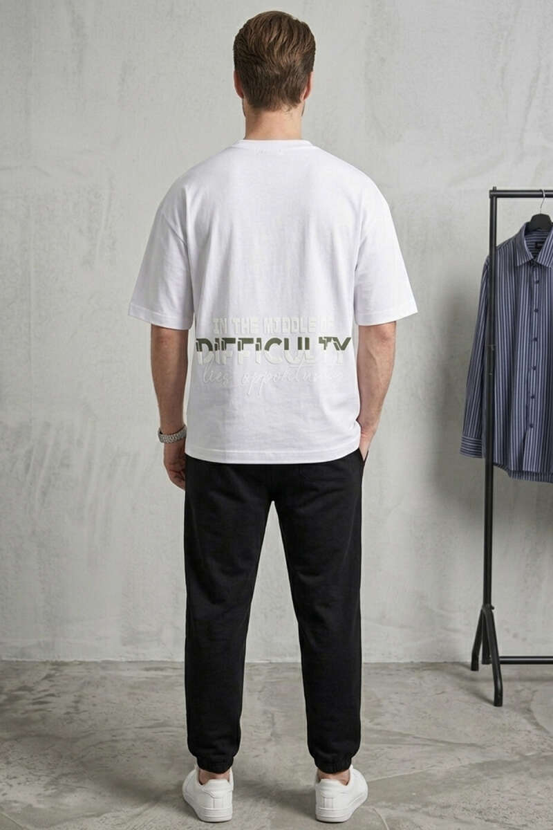 Difficulty Ön Ve Arka Baskılı Oversize Erkek T-shirt
