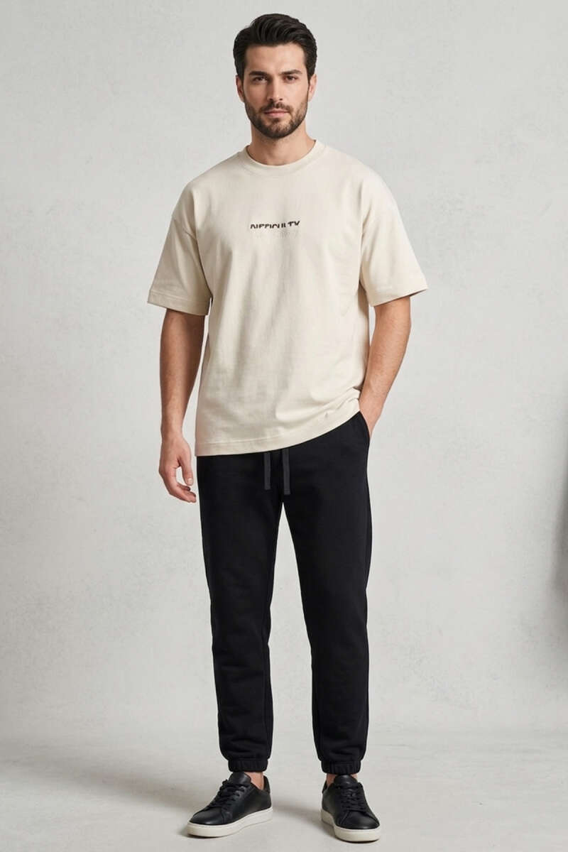 Difficulty Ön Ve Arka Baskılı Oversize Erkek T-shirt Kemik