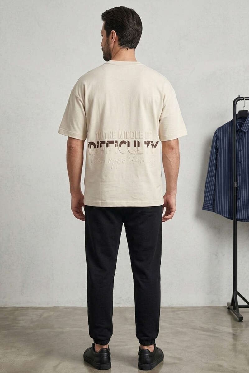 Difficulty Ön Ve Arka Baskılı Oversize Erkek T-shirt Kemik