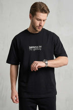 Difficulty Ön Ve Arka Baskılı Oversize Erkek T-shirt Siyah