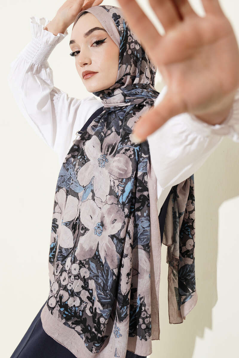Dijital Baskılı Floral Bambu Şal