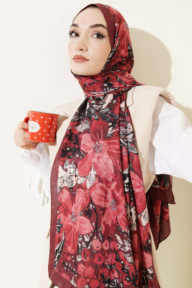 Dijital Baskılı Floral Bambu Şal