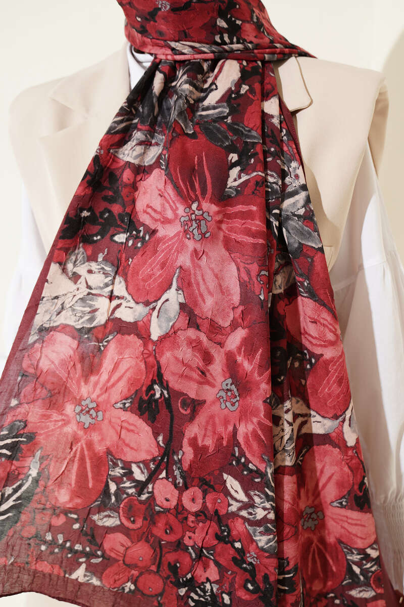 Dijital Baskılı Floral Bambu Şal