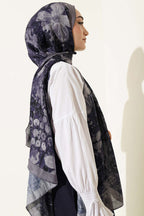 Dijital Baskılı Floral Bambu Şal Gri