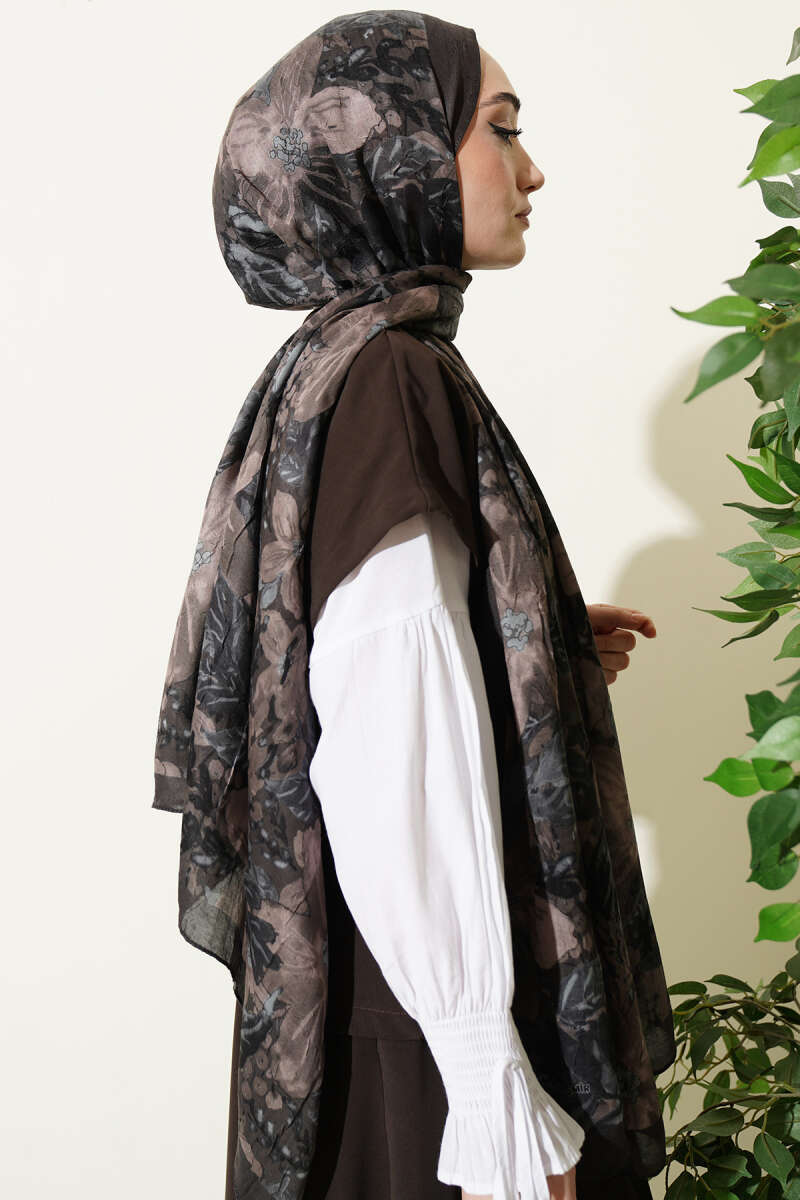 Dijital Baskılı Floral Bambu Şal Haki