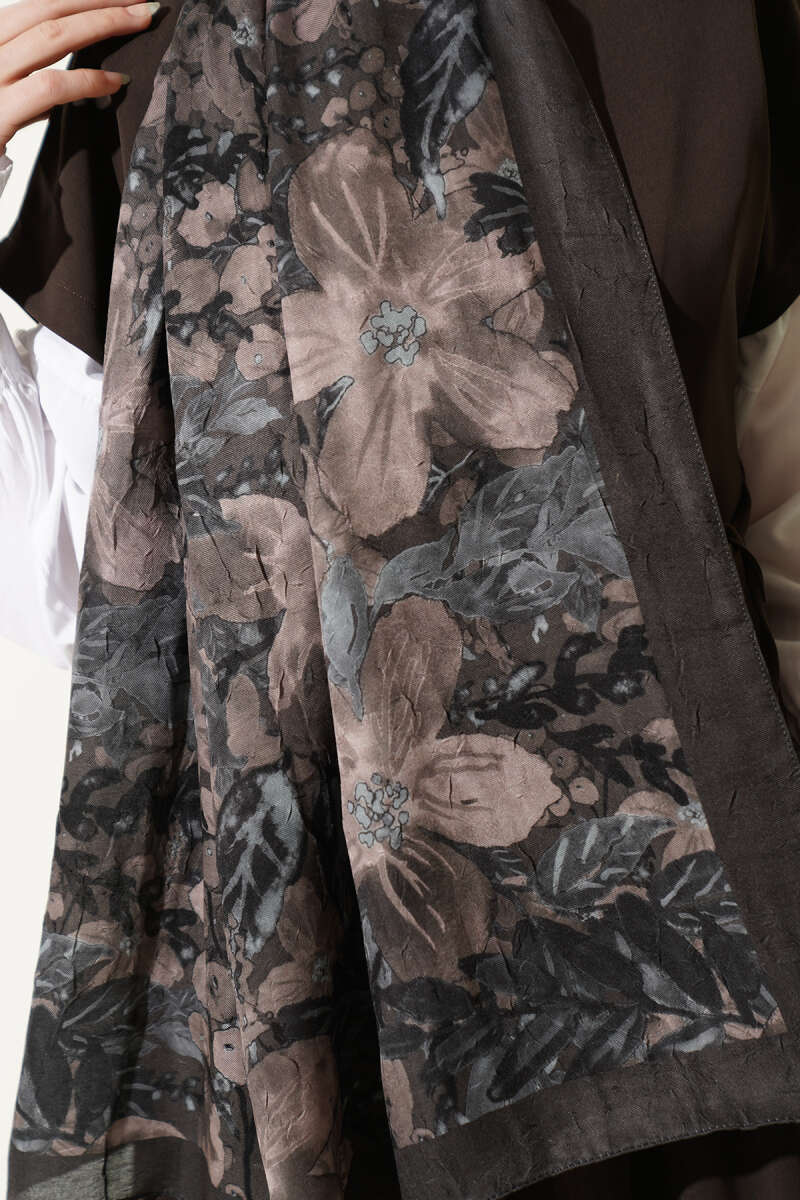 Dijital Baskılı Floral Bambu Şal Haki