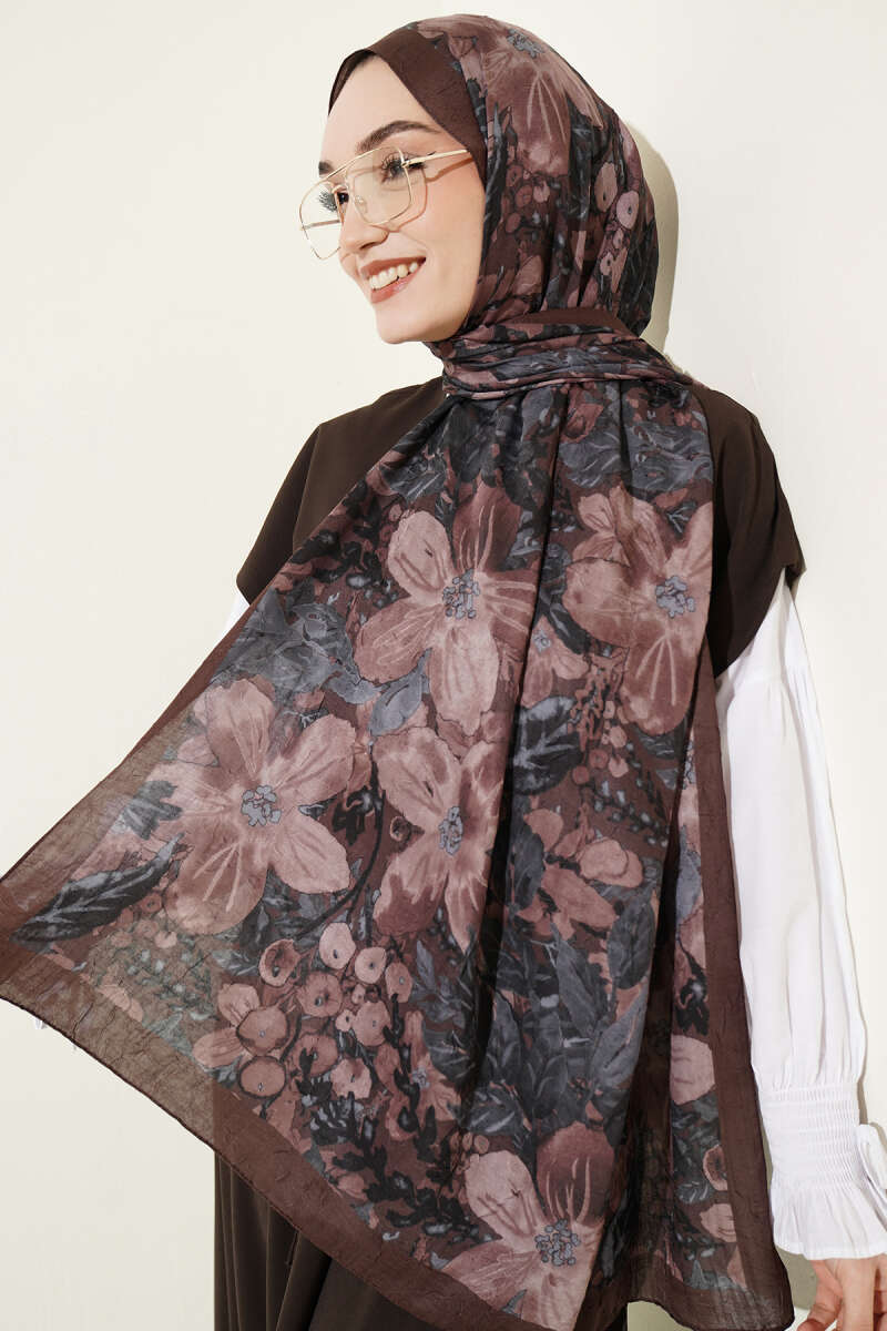 Dijital Baskılı Floral Bambu Şal