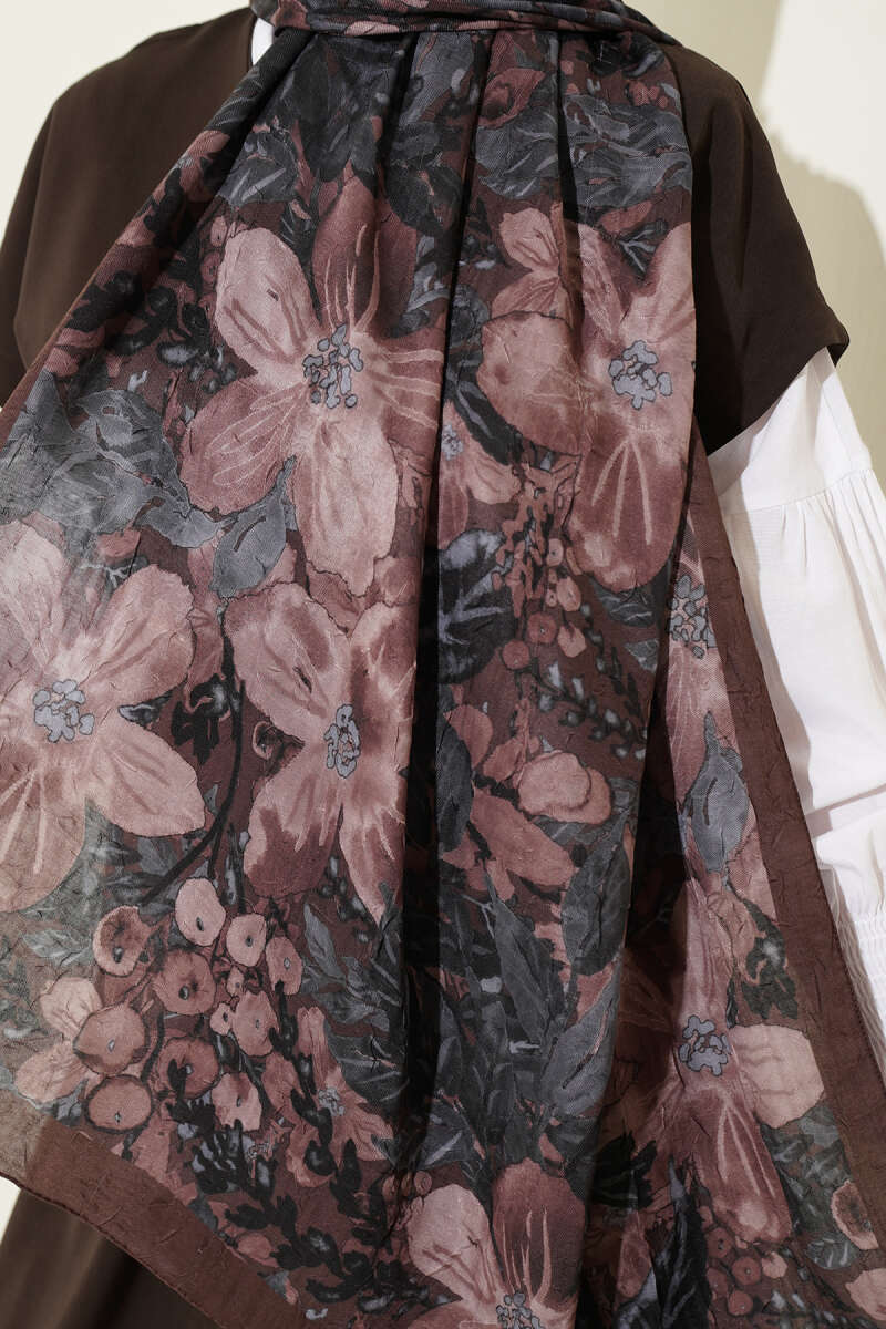 Dijital Baskılı Floral Bambu Şal