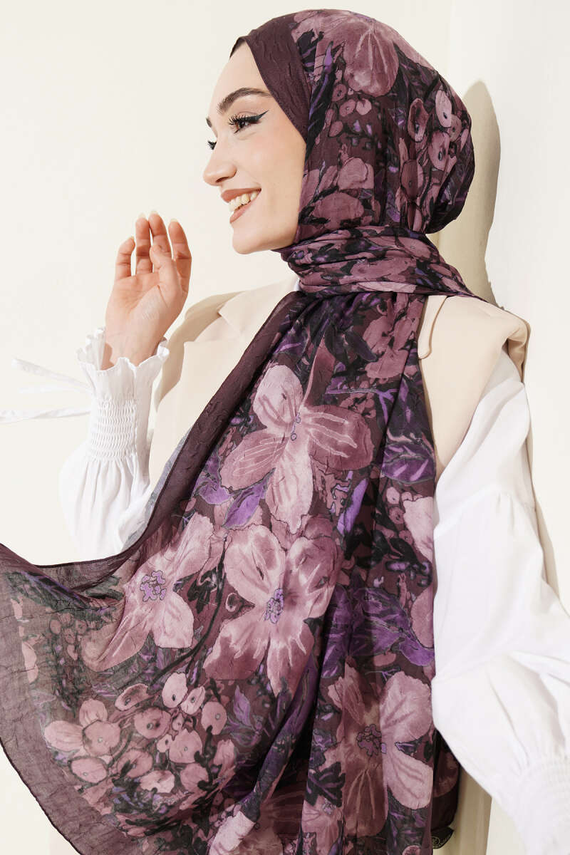 Dijital Baskılı Floral Bambu Şal