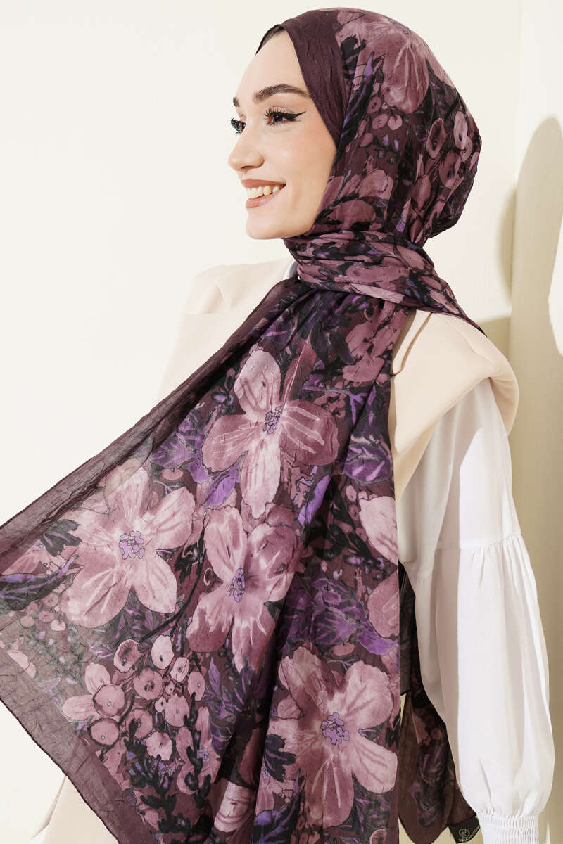 Dijital Baskılı Floral Bambu Şal