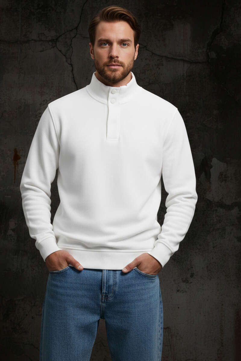 Dik Yaka Çıtçıtlı Erkek Sweatshirt