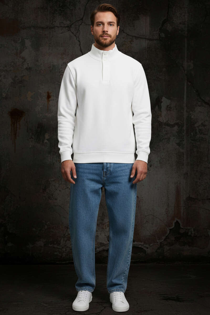 Dik Yaka Çıtçıtlı Erkek Sweatshirt