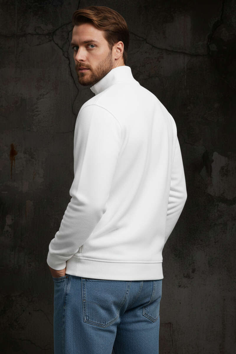 Dik Yaka Çıtçıtlı Erkek Sweatshirt