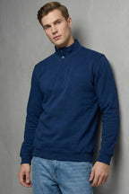 Dik Yaka Çıtçıtlı Erkek Sweatshirt Lacivert